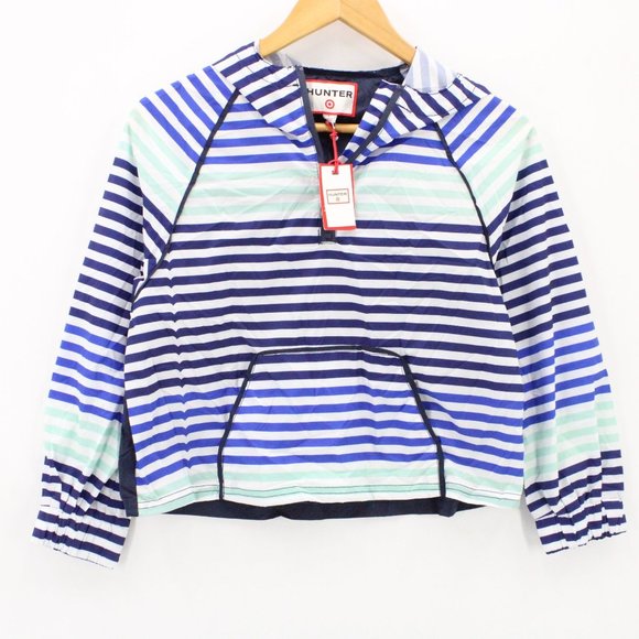 Hunter For Target Girls Striped Half-Zip Hooded Jacket Windbreaker L 10/12 NWT - Picture 1 of 9